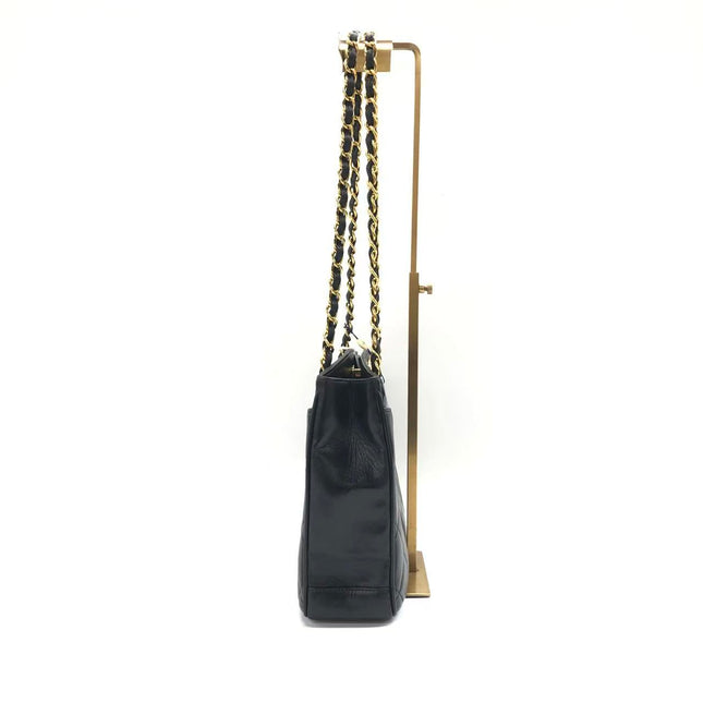Chanel Vintage XL CC Black Quilted Lambskin Leather Tote Small