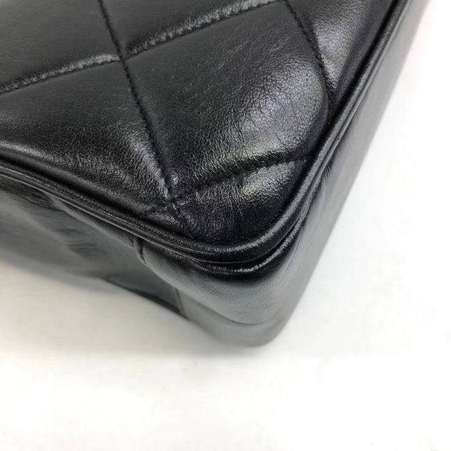 Chanel Vintage XL CC Black Quilted Lambskin Leather Tote Small