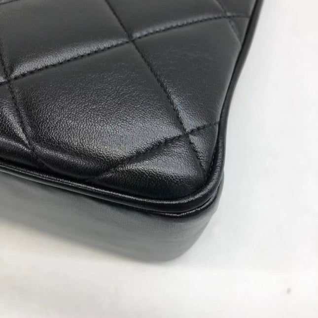 Chanel Vintage XL CC Black Quilted Lambskin Leather Tote Small