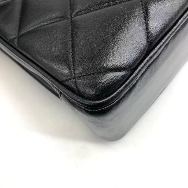 Chanel Vintage XL CC Black Quilted Lambskin Leather Tote Small
