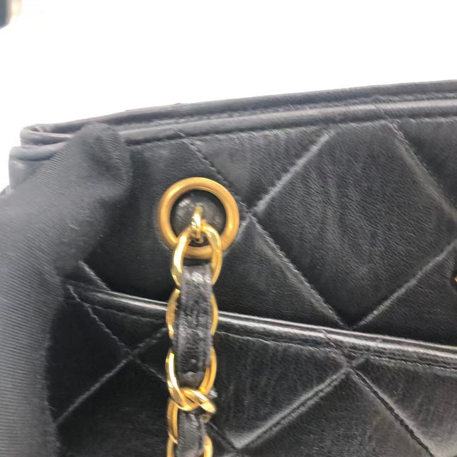 Chanel Vintage XL CC Black Quilted Lambskin Leather Tote Small