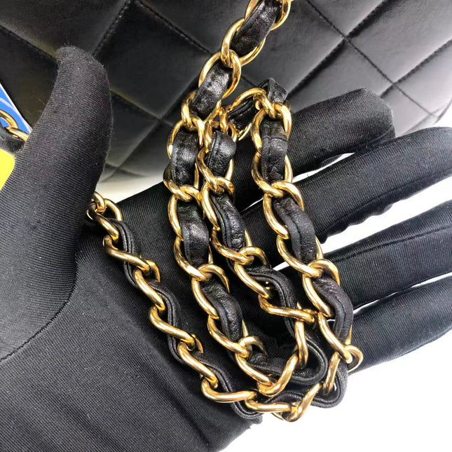 Chanel Vintage XL CC Black Quilted Lambskin Leather Tote Small