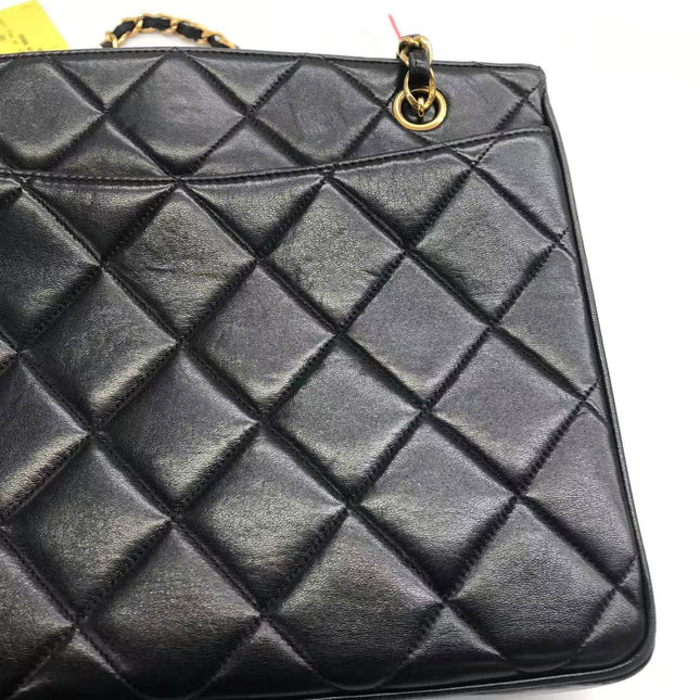 Chanel Vintage XL CC Black Quilted Lambskin Leather Tote Small