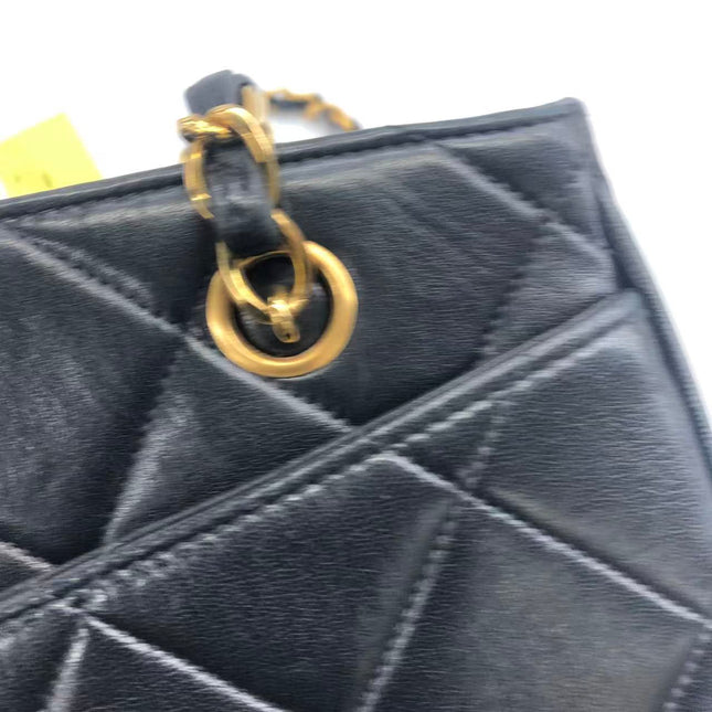 Chanel Vintage XL CC Black Quilted Lambskin Leather Tote Small