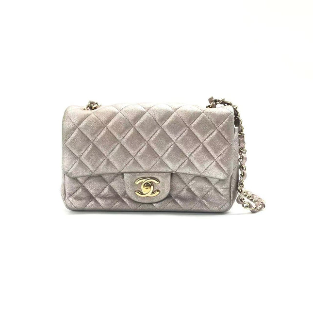 Chanel Classic Flap Mini Metallic Pink Lambskin Leather Gold Hardware