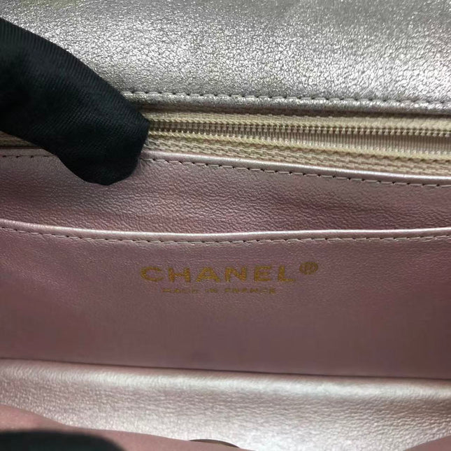 Chanel Classic Flap Mini Metallic Pink Lambskin Leather Gold Hardware