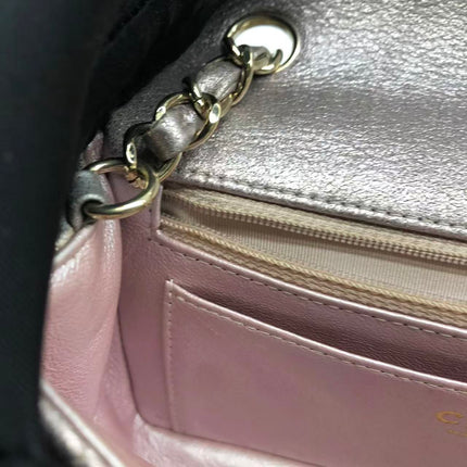 Chanel Classic Flap Mini Metallic Pink Lambskin Leather Gold Hardware