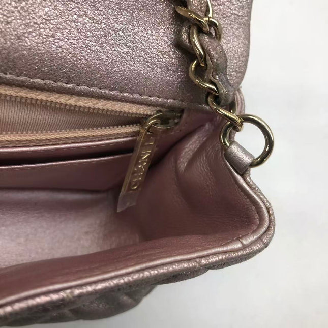 Chanel Classic Flap Mini Metallic Pink Lambskin Leather Gold Hardware