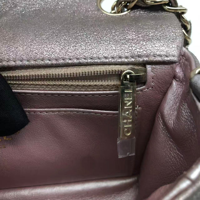 Chanel Classic Flap Mini Metallic Pink Lambskin Leather Gold Hardware