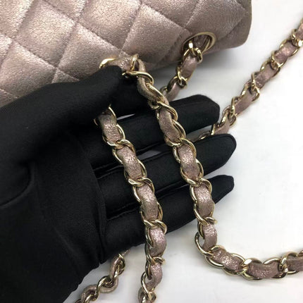 Chanel Classic Flap Mini Metallic Pink Lambskin Leather Gold Hardware
