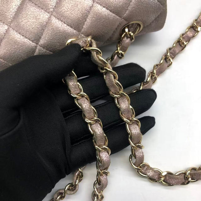 Chanel Classic Flap Mini Metallic Pink Lambskin Leather Gold Hardware