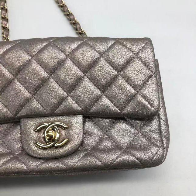 Chanel Classic Flap Mini Metallic Pink Lambskin Leather Gold Hardware
