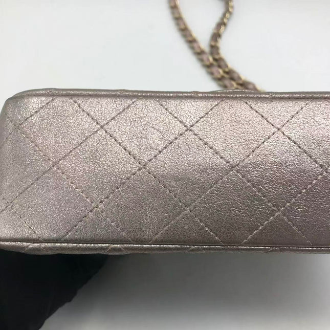 Chanel Classic Flap Mini Metallic Pink Lambskin Leather Gold Hardware