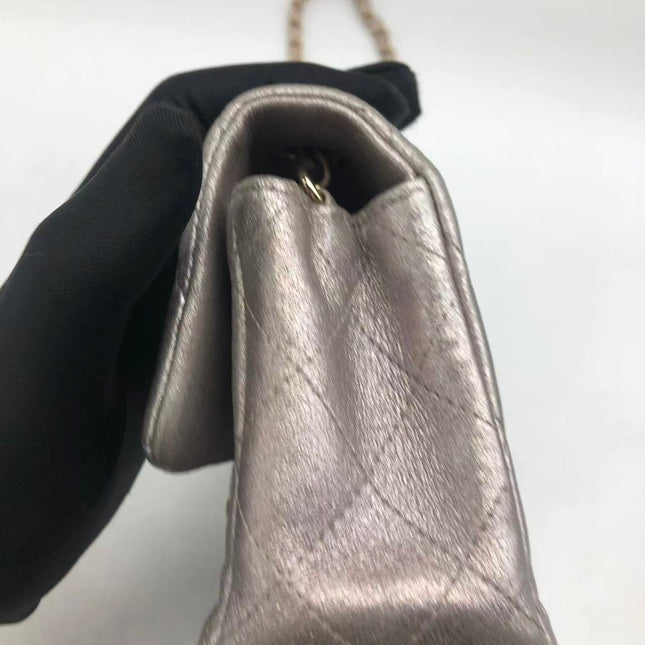 Chanel Classic Flap Mini Metallic Pink Lambskin Leather Gold Hardware
