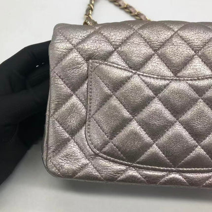Chanel Classic Flap Mini Metallic Pink Lambskin Leather Gold Hardware