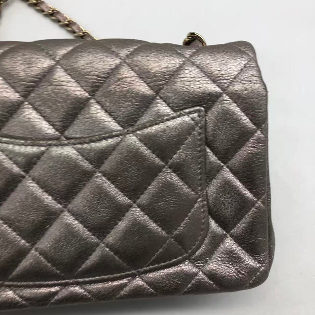 Chanel Classic Flap Mini Metallic Pink Lambskin Leather Gold Hardware