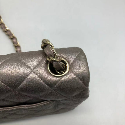 Chanel Classic Flap Mini Metallic Pink Lambskin Leather Gold Hardware
