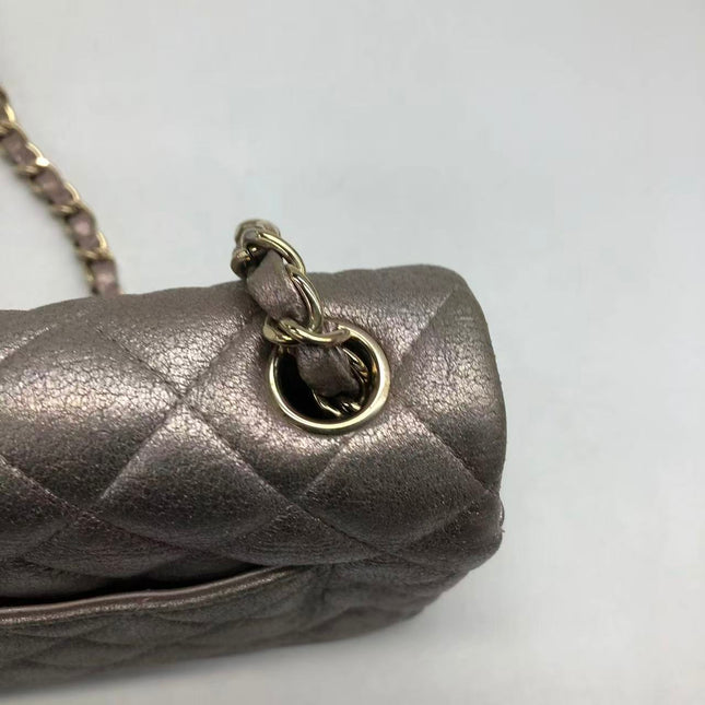 Chanel Classic Flap Mini Metallic Pink Lambskin Leather Gold Hardware