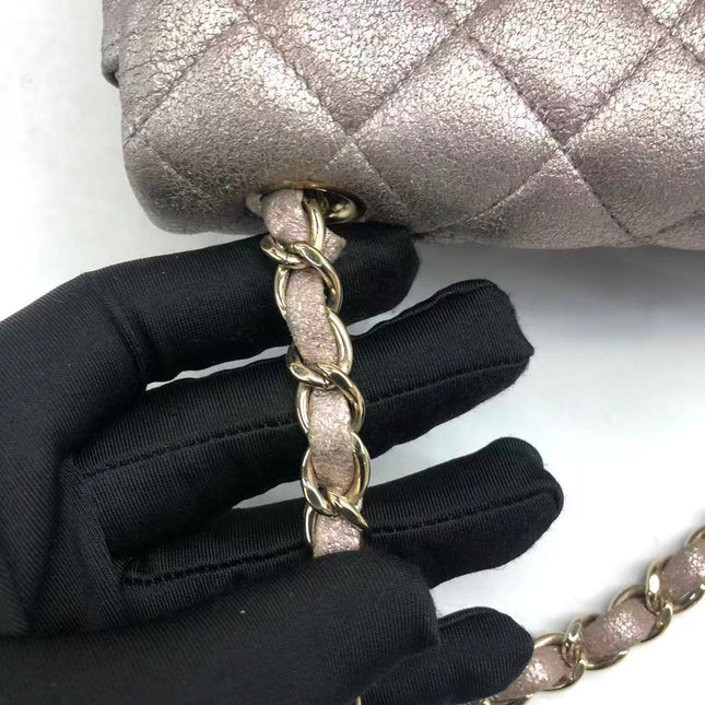 Chanel Classic Flap Mini Metallic Pink Lambskin Leather Gold Hardware