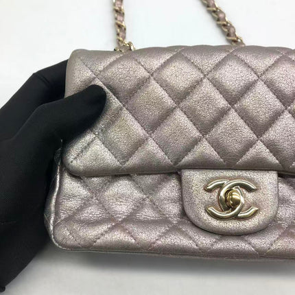 Chanel Classic Flap Mini Metallic Pink Lambskin Leather Gold Hardware