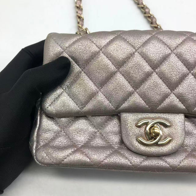 Chanel Classic Flap Mini Metallic Pink Lambskin Leather Gold Hardware