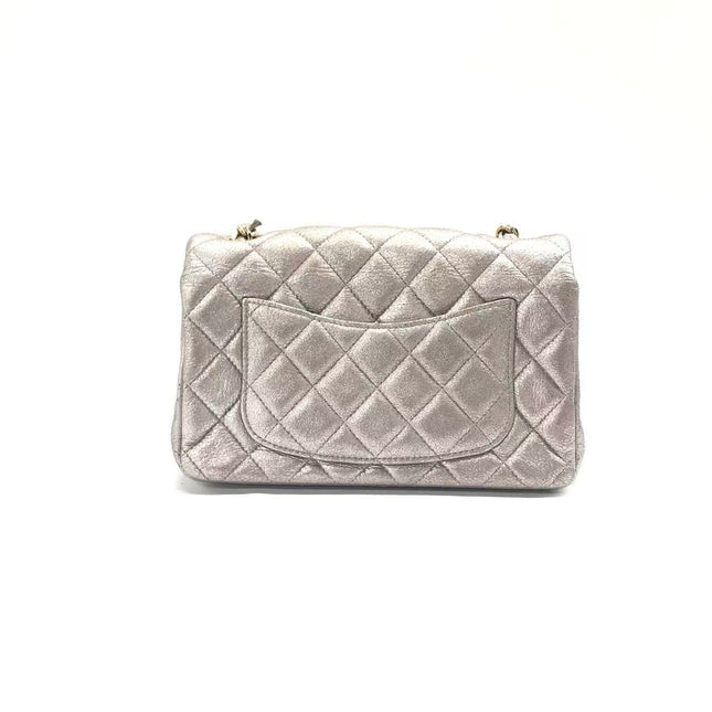 Chanel Classic Flap Mini Metallic Pink Lambskin Leather Gold Hardware