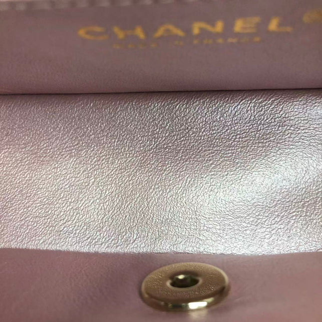 Chanel Classic Flap Mini Metallic Pink Lambskin Leather Gold Hardware
