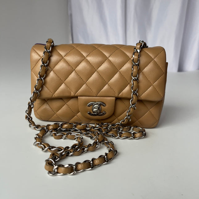 Chanel Classic Flap Rectangular Mini Beige Lambskin Silver Hardware