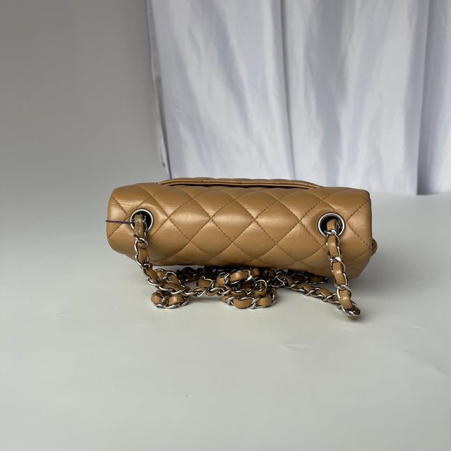 Chanel Classic Flap Rectangular Mini Beige Lambskin Silver Hardware