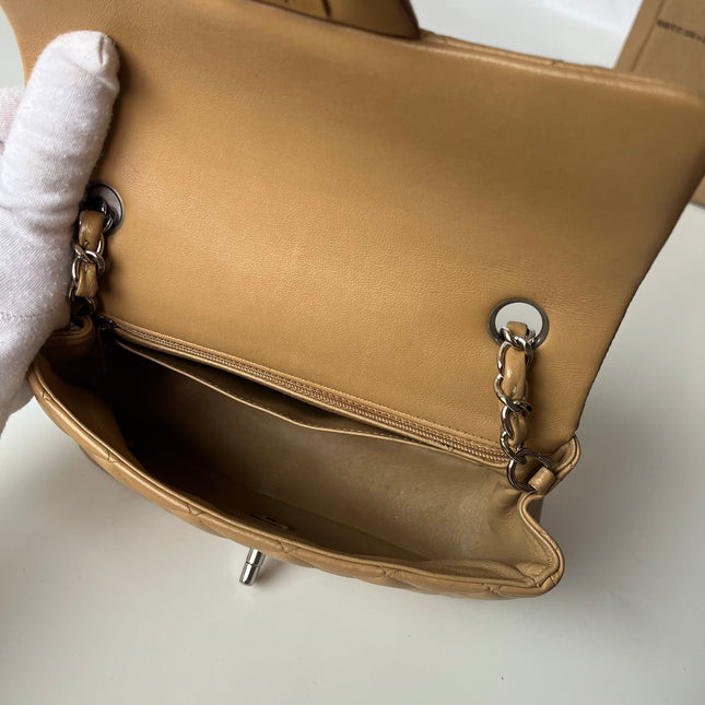 Chanel Classic Flap Rectangular Mini Beige Lambskin Silver Hardware