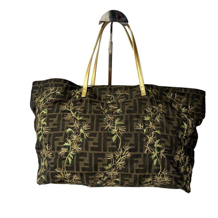 Fendi Tote Zucca Canvas with Golden Flower Embroidery-Luxbags