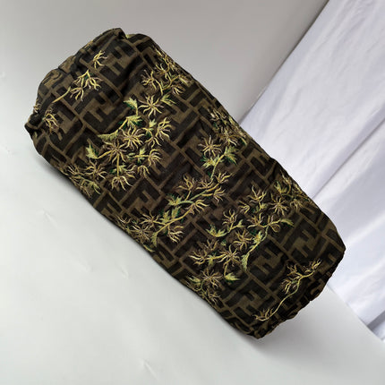 Fendi Tote Zucca Canvas with Golden Flower Embroidery