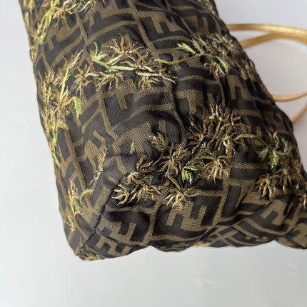 Fendi Tote Zucca Canvas with Golden Flower Embroidery