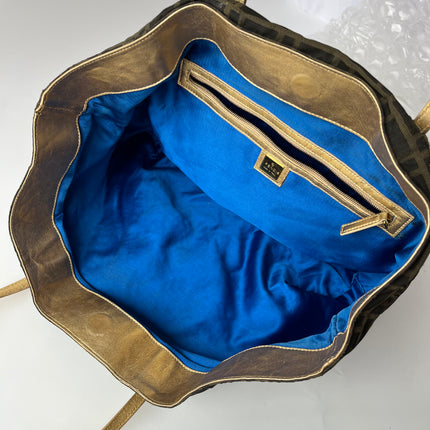 Fendi Tote Zucca Canvas with Golden Flower Embroidery