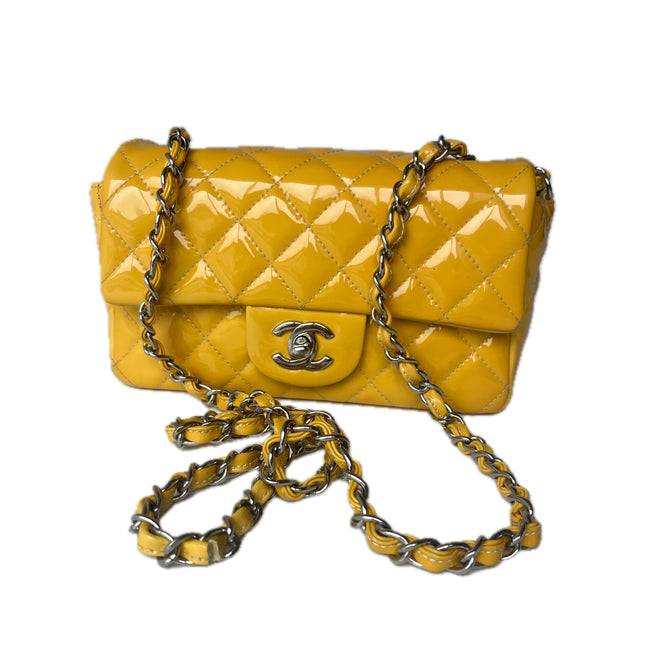Chanel Classic Flap Rectangular Mini Yellow Patent Leather Silver Hardware, 2014-2015