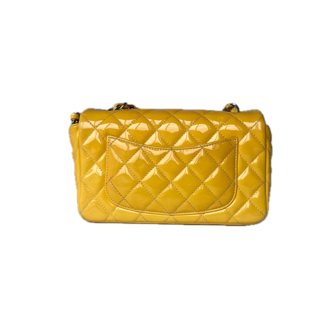 Chanel Classic Flap Rectangular Mini Yellow Patent Leather Silver Hardware, 2014-2015