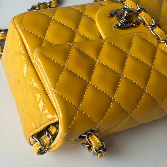 Chanel Classic Flap Rectangular Mini Yellow Patent Leather Silver Hardware, 2014-2015