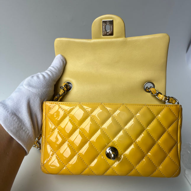 Chanel Classic Flap Rectangular Mini Yellow Patent Leather Silver Hardware, 2014-2015