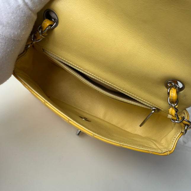 Chanel Classic Flap Rectangular Mini Yellow Patent Leather Silver Hardware, 2014-2015