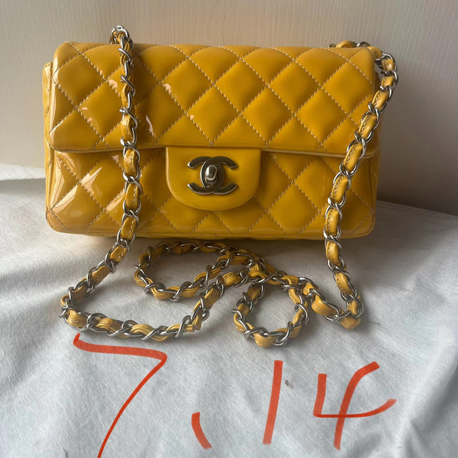 Chanel Classic Flap Rectangular Mini Yellow Patent Leather Silver Hardware, 2014-2015