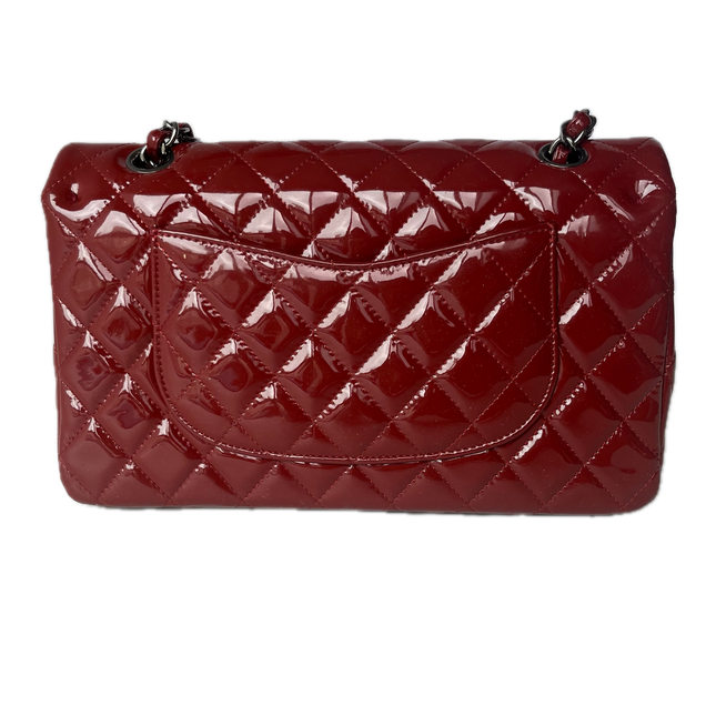 Chanel Classic Flap Medium Cherry Red Patent Leather Silver Hardware