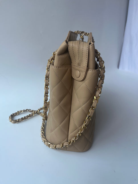 Chanel Vintage Beige Quilted Lambskin Tote Bag Gold Hardware