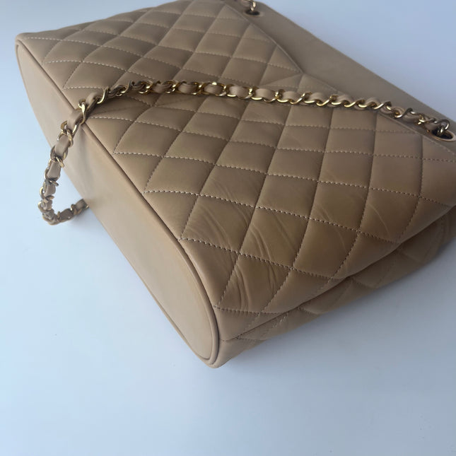 Chanel Vintage Beige Quilted Lambskin Tote Bag Gold Hardware