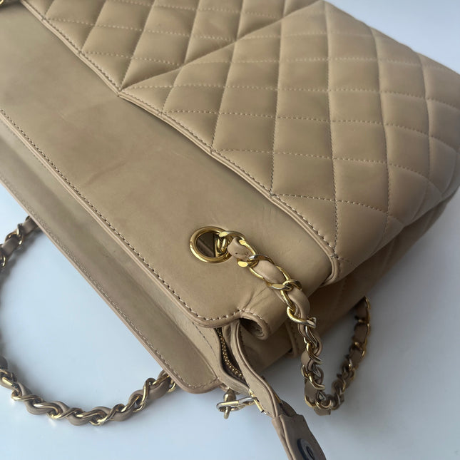 Chanel Vintage Beige Quilted Lambskin Tote Bag Gold Hardware