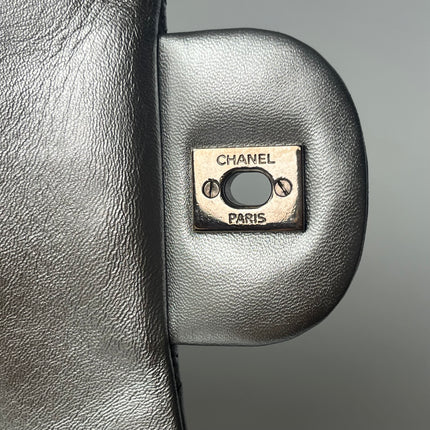 [Rare] Chanel Classic Flap Maxi Silver Lambskin Leather Single Flap Silver Hardware 2011
