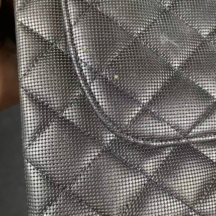 Chanel Classic Flap Medium 2016 Metallic Grey Pixel Effect Calfskin Leather Silver Hardware