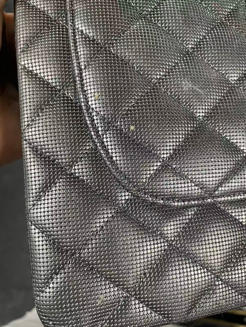 Chanel Classic Flap Medium 2016 Metallic Grey Pixel Effect Calfskin Leather Silver Hardware