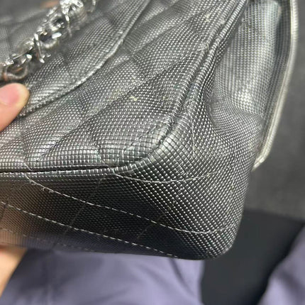 Chanel Classic Flap Medium 2016 Metallic Grey Pixel Effect Calfskin Leather Silver Hardware