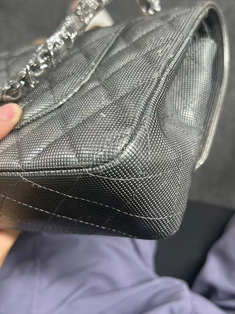 Chanel Classic Flap Medium 2016 Metallic Grey Pixel Effect Calfskin Leather Silver Hardware