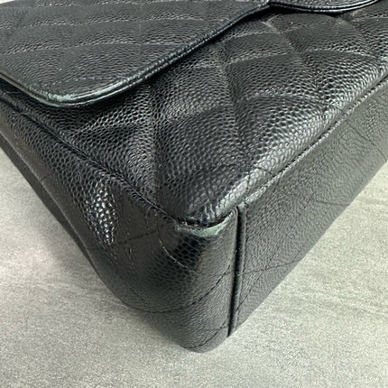 Chanel Classic Flap Maxi Black Caviar Leather Double Flap Sliver Hardware 2012